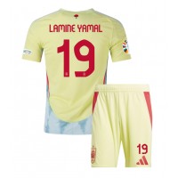 Camiseta España Lamine Yamal #19 Visitante Equipación para niños Eurocopa 2024 manga corta (+ pantalones cortos)